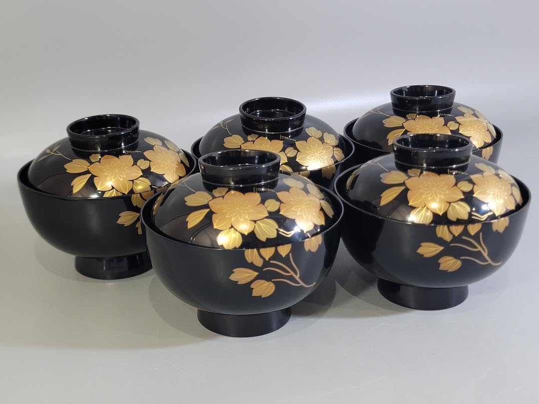 輪島塗 吸物椀 五客 塗師 松雲作 美品 DT251 輪島塗 吸物椀 五客 塗師 松雲作 DT251
